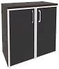 Офисный шкаф низкий широкий (2 низких фасада чёрное стекло в раме)