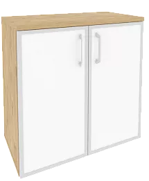 Офисный шкаф низкий широкий с белым стеклом в раме