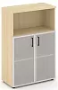 Офисный шкаф средний широкий (2 низких фасада стекло сатин в раме, задняя стенка ЛДСП
