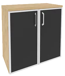 Офисный шкаф низкий широкий с чёрным стеклом в раме