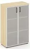 Офисный шкаф средний широкий (2 низких фасада стекло сатин в раме, задняя стенка ЛДСП