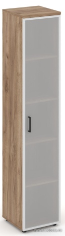 Офисный шкаф высокий узкий универсальный (1 высокий фасад стекло сатин в раме)