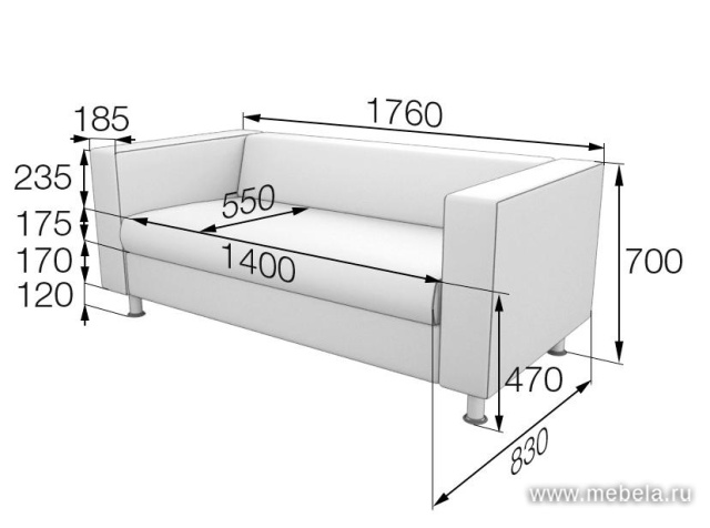 Диван офисный трехместный (хромированные опоры)
