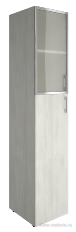 Офисный шкаф узкий комбинированный со стеклом в раме Л/ПР