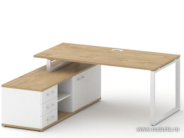 Стол руководителя на металлокаркасе с опорной греденцией (левый)