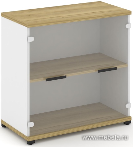 Офисный шкаф одна широкая секция, 2 ниши (2 фасада стекло прозрачное, 2 ниши)