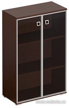 Офисный шкаф средний двери тонированное стекло в рамке.