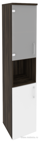 Офисный шкаф высокий узкий лев./прав. (1 низкий фасад ЛДСП + 1 низкий фасад стекло)