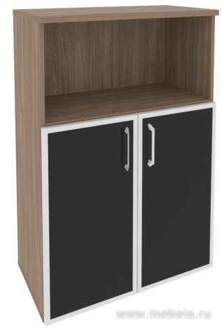 Офисный шкаф средний широкий с чёрным стеклом в раме