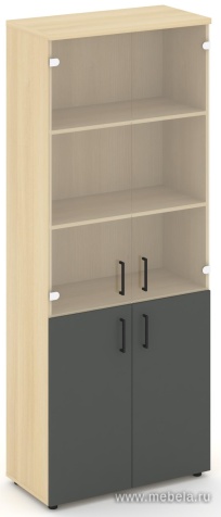 Офисный шкаф высокий широкий (2 низких фасада, задняя стенка ЛДСП + 2 средних фасада стекло прозрачное)