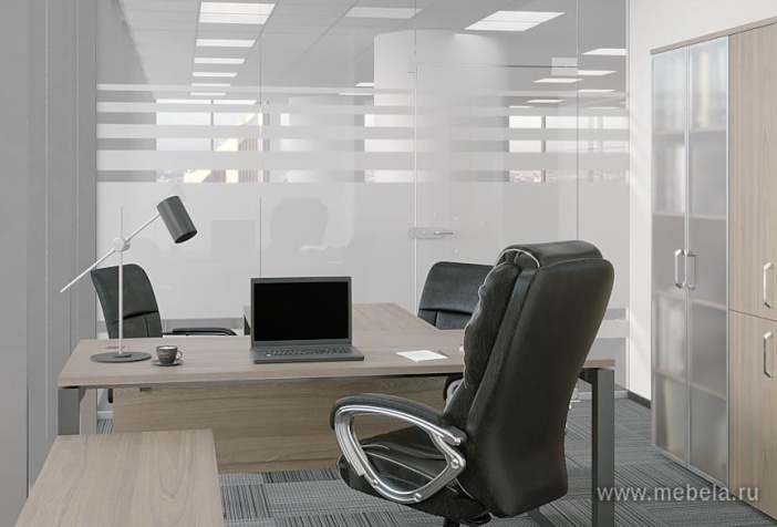 Офисный шкаф средний узкий белое стекло в раме (лев/прав) 