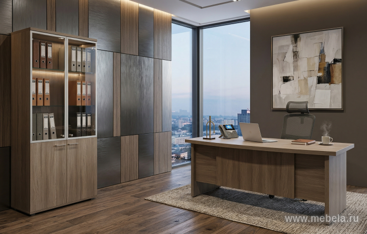 Офисный шкаф средний со стеклом, з.ст HDF, левый , алюминиевая рамка, стекло прозрачное