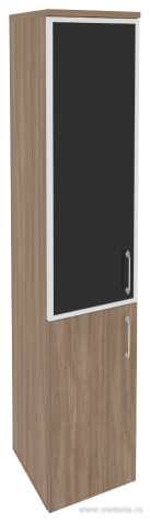 Офисный шкаф высокий узкий чёрное стекло в раме левый / правый