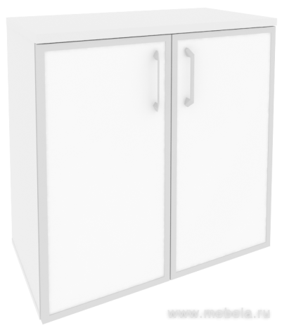 Офисный шкаф низкий широкий с белым стеклом в раме