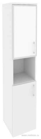 Офисный шкаф высокий узкий с белым стеклом в раме (лев/прав) 