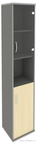 Офисный шкаф узкий комбинир. со стеклом + открытая полка, Л/Пр.