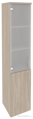 Офисный шкаф высокий узкий лев./прав. (1 низкий фасад ЛДСП + 1 средний фасад стекло)