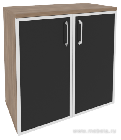 Офисный шкаф низкий широкий с чёрным стеклом в раме