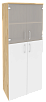 Офисный шкаф высокий широкий (2 средних фасада ЛДСП + 2 низких фасада стекло)