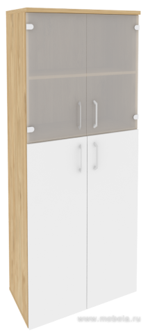 Офисный шкаф высокий широкий (2 средних фасада ЛДСП + 2 низких фасада стекло)
