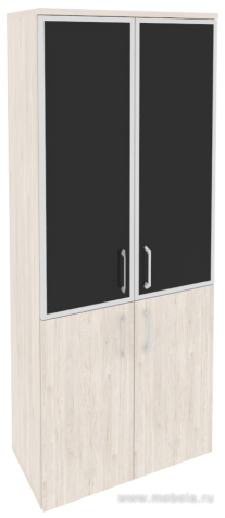 Офисный шкаф высокий широкий с чёрным стеклом в раме