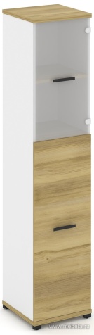 Офисный шкаф одна узкая секция, 5 ниш (фасад ЛДСП, 3 ниши + фасад стекло белое матовое,  2 ниши)