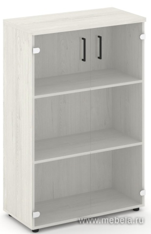 Офисный шкаф средний широкий (2 низких фасада стекло, задняя стенка ЛДСП