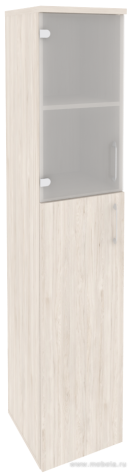 Офисный шкаф высокий узкий лев./прав. (1 средний фасад ЛДСП + 1 низкий фасад стекло)