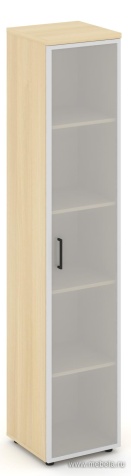 Офисный шкаф высокий узкий универсальный (1 высокий фасад стекло сатин в раме)