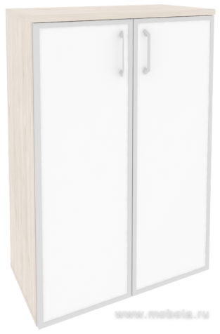 Офисный шкаф средний широкий (2 средних фасада белое стекло в раме)