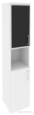 Офисный шкаф высокий узкий с чёрным стеклом в раме (лев/прав) 