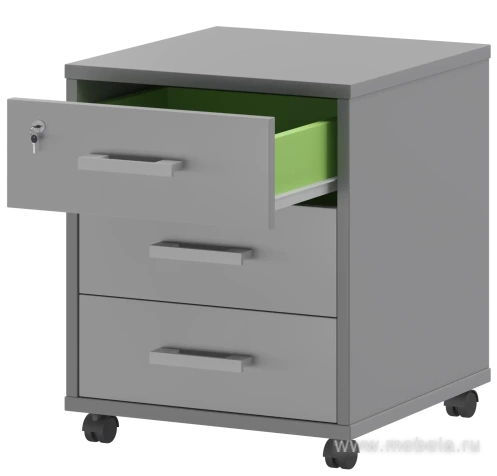 Мобильная офисная тумба с колёсиками и замком, 3 ящика