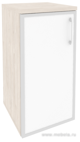 Офисный шкаф низкий узкий лев./прав. (1 низкий фасад белое стекло в раме)