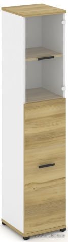 Офисный шкаф одна узкая секция, 5 ниш (фасад ЛДСП, 3 ниши + фасад стекло прозрачное, 2 ниши)