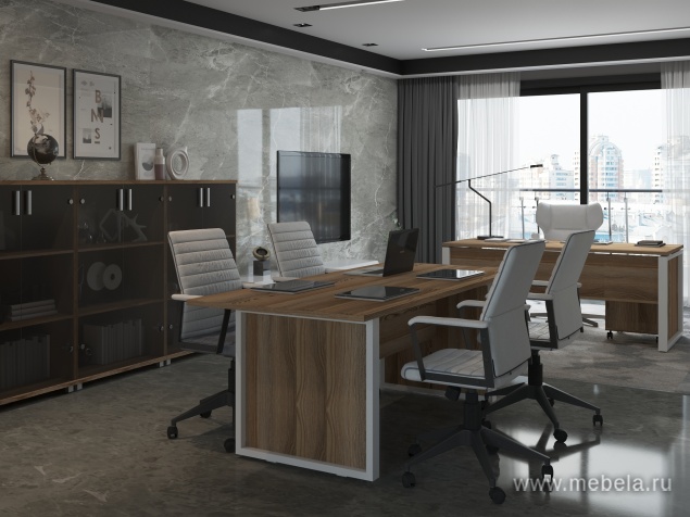 Офисный шкаф широкий высокий закрытый с нишей (ЛДСП)