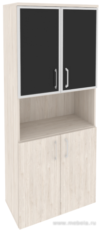 Офисный шкаф высокий широкий (2 низких фасада ЛДСП + 2 низких фасада чёрное стекло в раме)