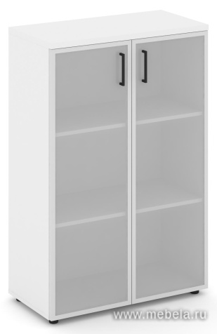 Офисный шкаф средний широкий (2 низких фасада стекло сатин в раме, задняя стенка ЛДСП