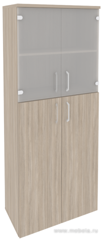 Офисный шкаф высокий широкий (2 средних фасада ЛДСП + 2 низких фасада стекло)