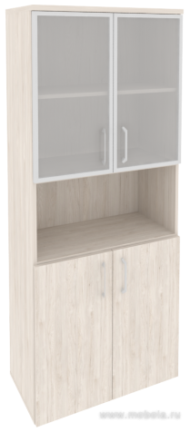 Офисный шкаф высокий широкий (2 низких фасада ЛДСП + 2 низких фасада стекло в раме)