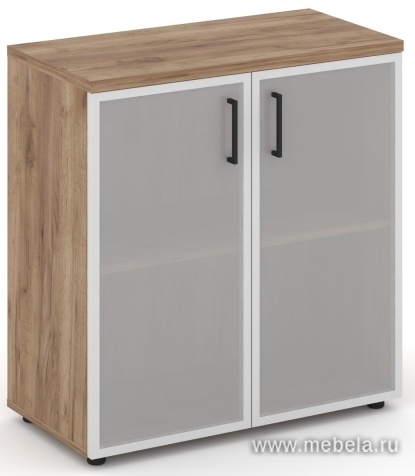 Офисный шкаф низкий широкий (2 низких фасада стекло сатин в раме, задняя стенка ЛДСП)