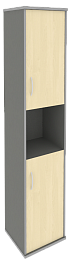 Офисный шкаф узкий закрытый + открыт. полка, Л/Пр.