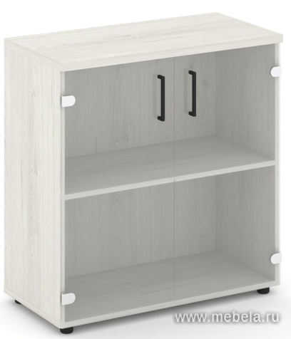 Офисный шкаф низкий широкий (2 низких фасада стекло, задняя стенка ЛДСП)