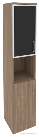 Офисный шкаф высокий узкий с чёрным стеклом в раме левый / правый
