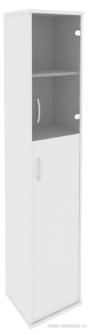 Офисный шкаф узкий комбинир.со стеклом, Л/Пр.