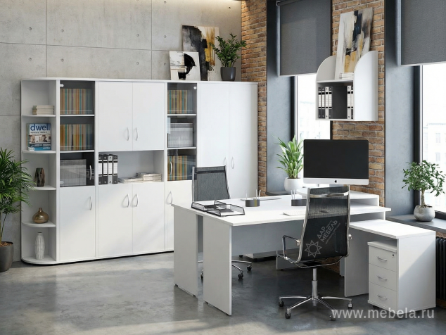 Офисный шкаф узкий комбинир.со стеклом, Л/Пр.