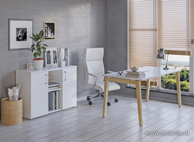 Офисный шкаф средний широкий с белым стеклом в раме