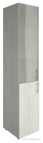 Офисный шкаф узкий комбинированный со стеклом Л/ПР