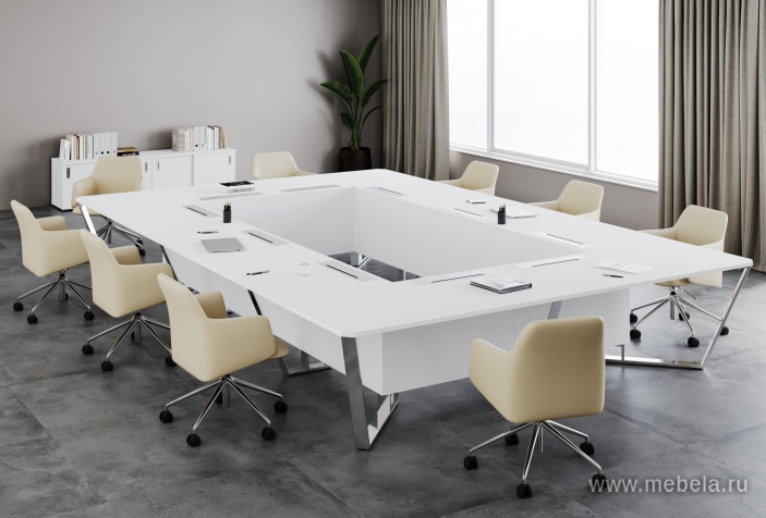 Стол переговорный прямоугольный с лючками из нержавеющей стали