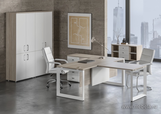 Офисный шкаф средний узкий белое стекло в раме (лев/прав) 