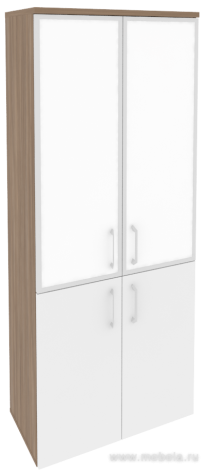 Офисный шкаф высокий широкий с белым стеклом в раме